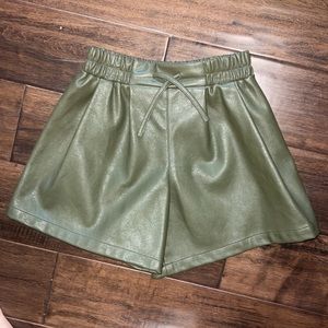 Paper bag style leather shorts
